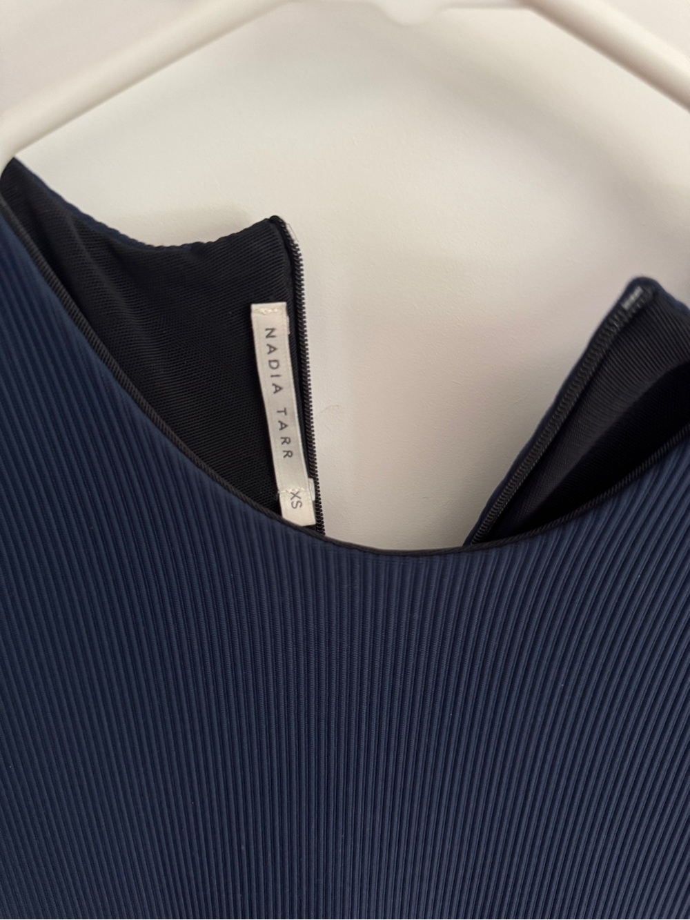 Nadia Tarr Navy Ribbed Midi Dress